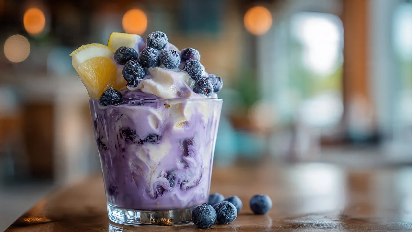 Lemon and Blueberry Keto Cheesecake Fluff dessert in a bowl
