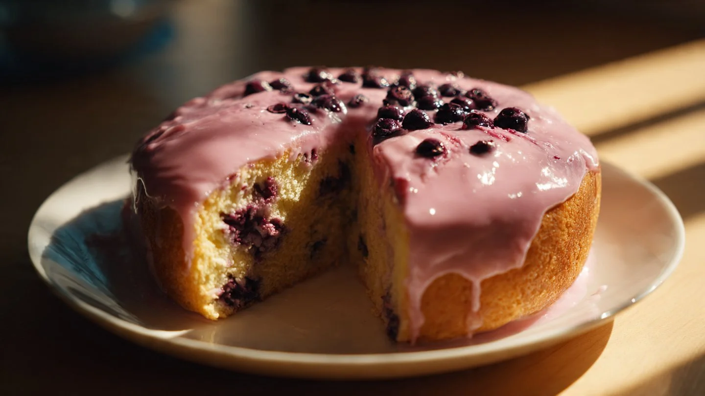 Lemon Blueberry Olive Oil Cake with Blueberry Glaze