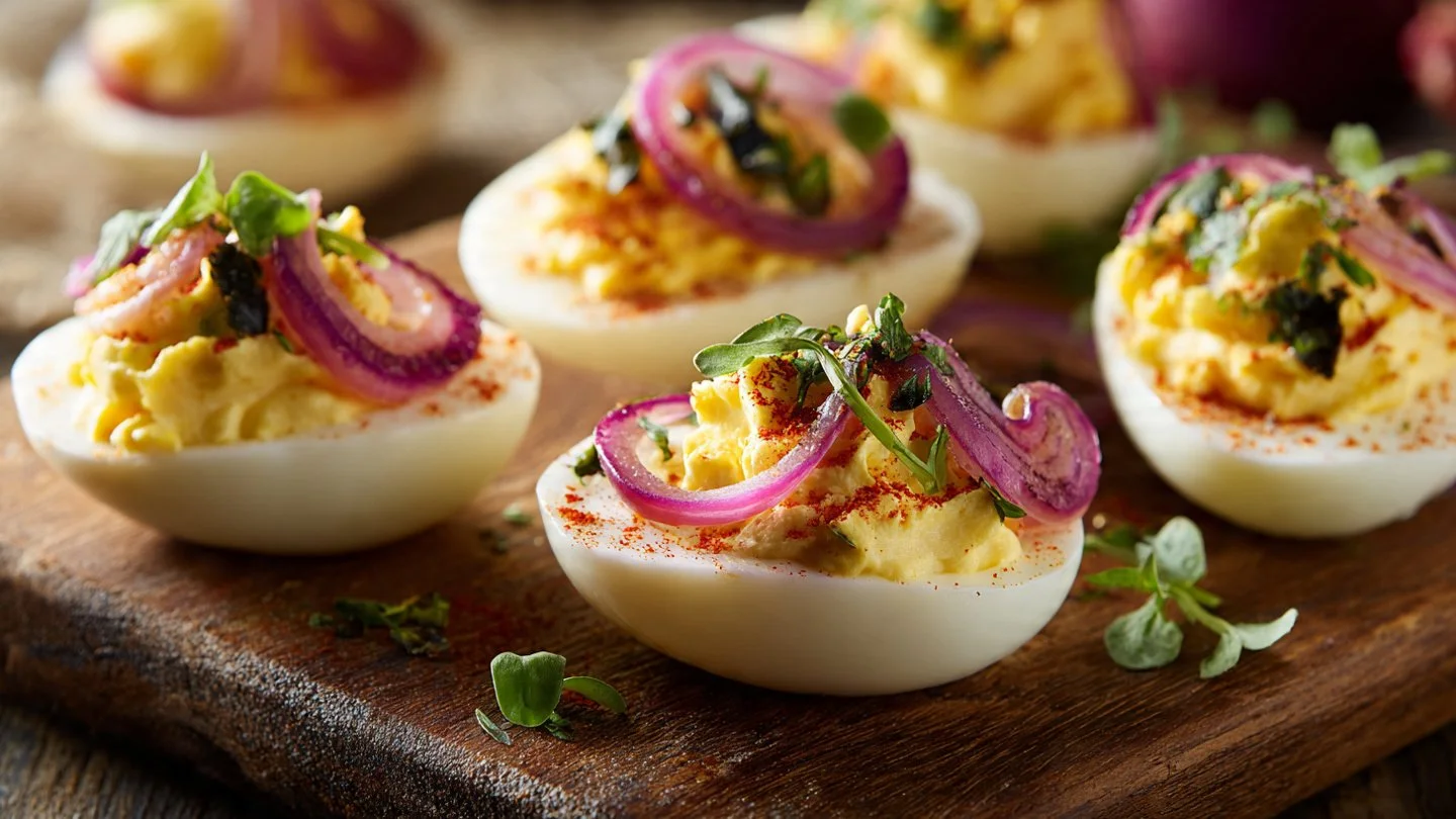 Pickled Onion Deviled Eggs