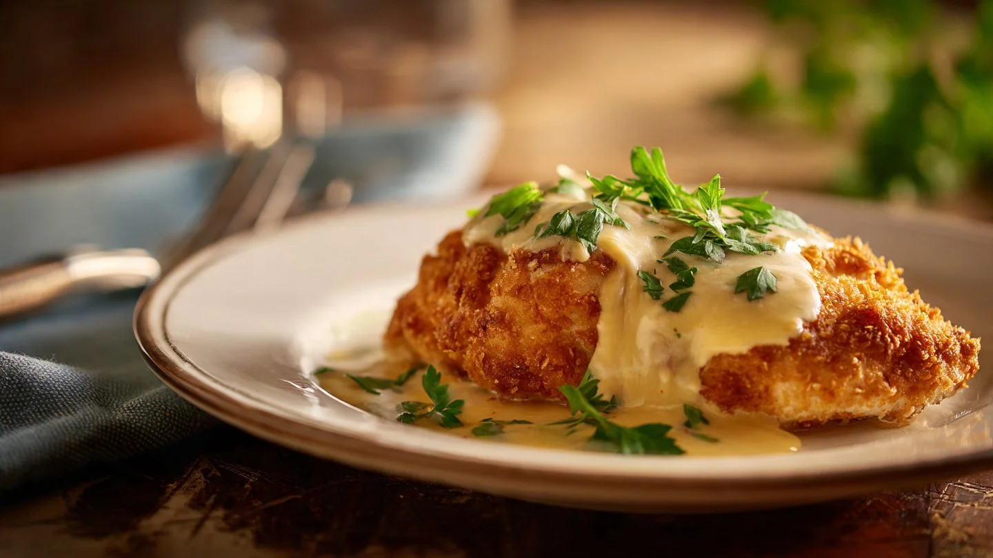 Pretzel Chicken served with a creamy Mustard-Cheddar Sauce