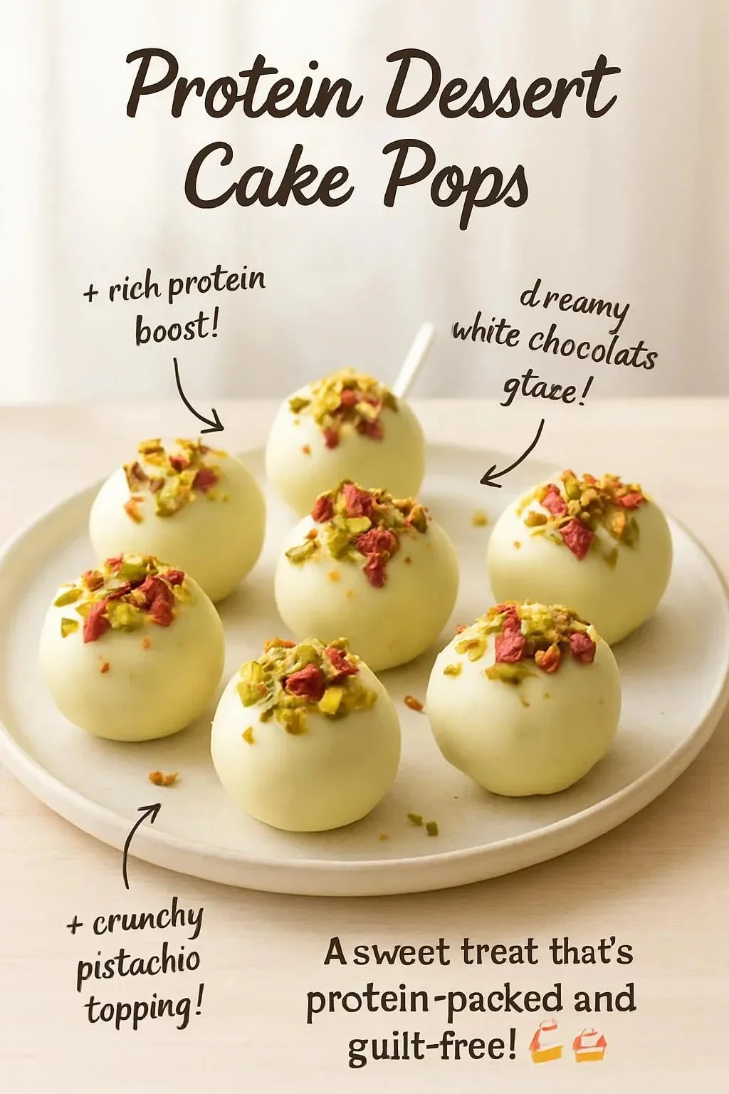 Pistachio Protein Dessert Cake Pops : Low-Sugar White Chocolate Bites Protein Dessert Protein Dessert Cake Pops