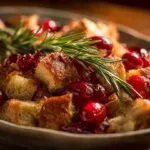 Pull-apart sourdough brie and cranberry bread served on a wooden board