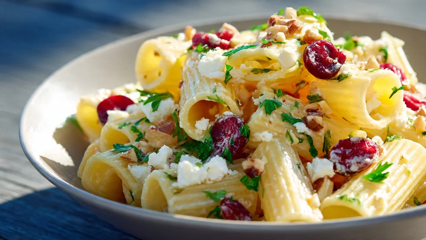 Bright Rigatoni Salad with Feta & Cranberries - Easy Lemon Vinaigrette Rigatoni Salad Rigatoni Salad with Feta and Cranberries
