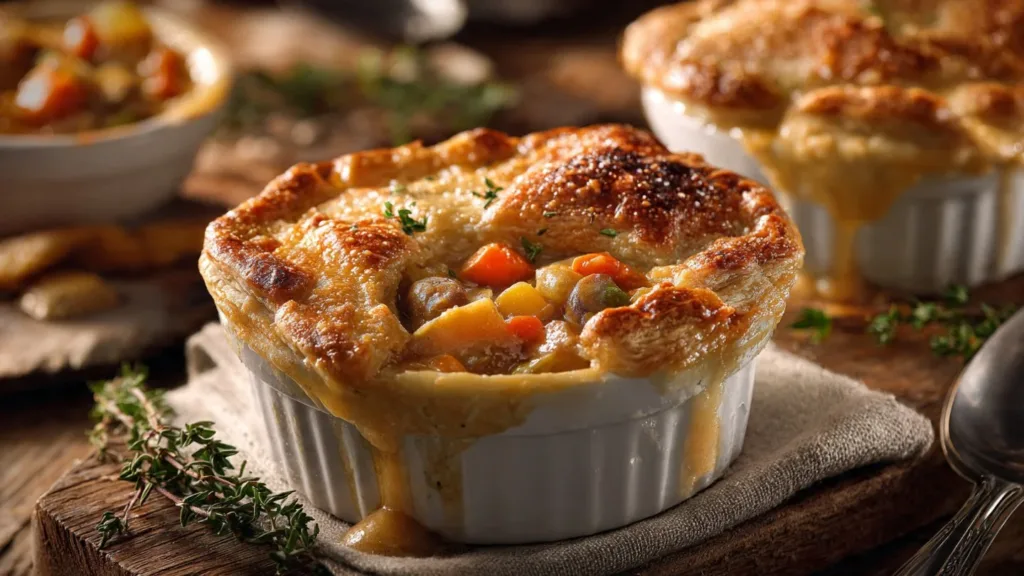 Delicious roasted autumn vegetable pot pies fresh from the oven.