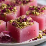 Delicious Rose Milk Gelatin dessert topped with rose petals.