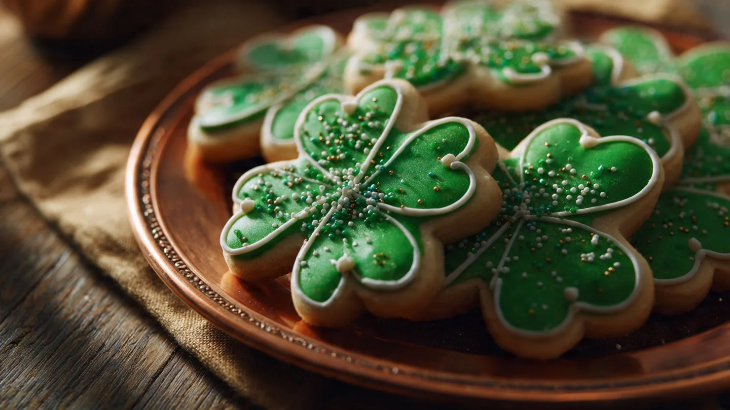 Festive Shamrock Sugar Cookies decorated for St. Patrick's Day