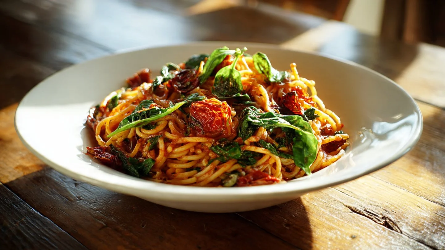 Spaghetti & Spinach in Sun-Dried Tomato Sauce
