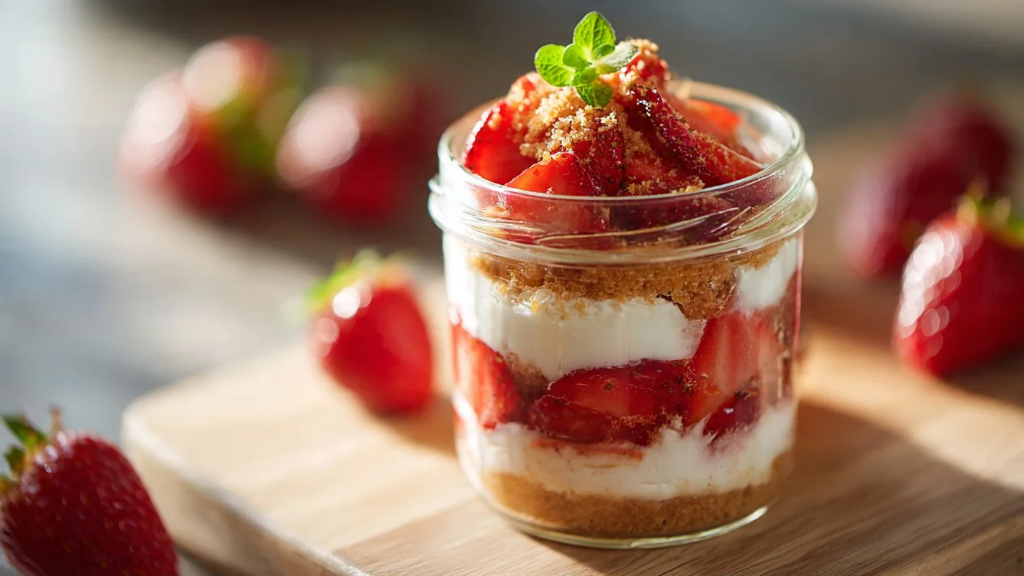 Mini Strawberry Shortcake Jars : Easy Layered Dessert strawberry shortcake Strawberry Shortcake In A Jar