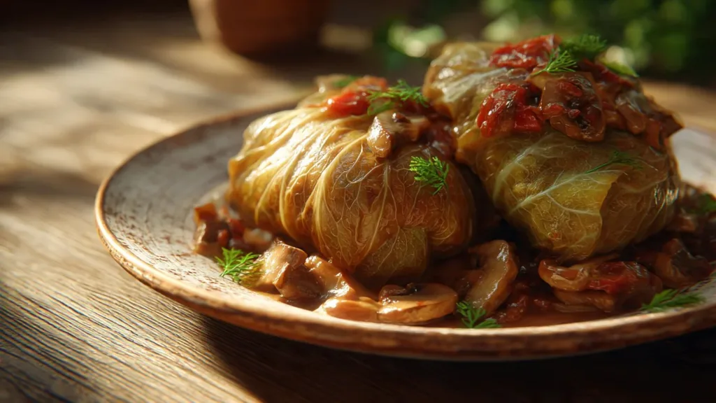 Stuffed Cabbage Rolls with Mushroom Sauce : Discover Delight!