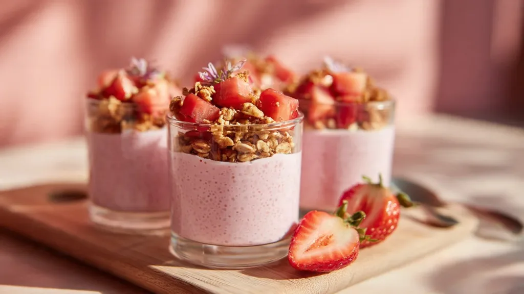 Thick Strawberry Vanilla Chia Pudding (with Greek Yogurt) - Creamy Breakfast Jar chia pudding Thick Strawberry Vanilla Chia Pudding (with Greek Yogurt) - Creamy Breakfast Jar