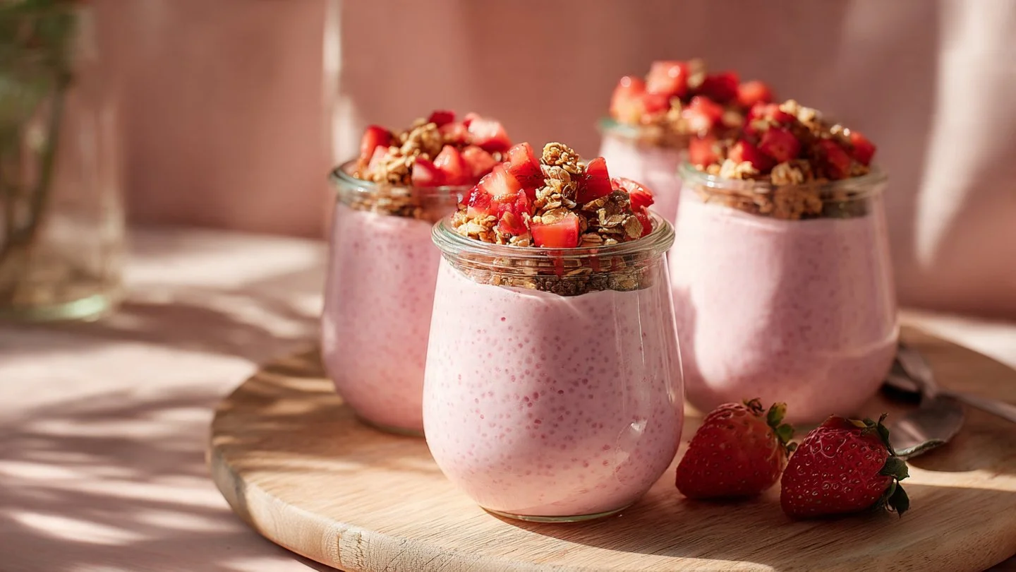 Thick Strawberry Vanilla Chia Pudding (with Greek Yogurt) - Creamy Breakfast Jar chia pudding Thick Strawberry Vanilla Chia Pudding (with Greek Yogurt)