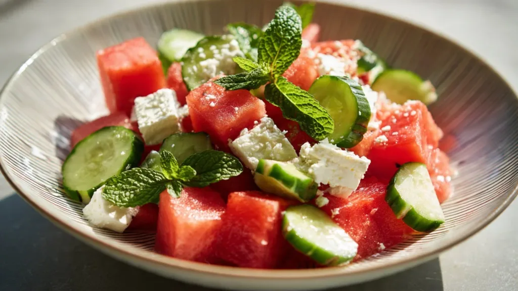 SIMPLE Watermelon + Cucumber + Feta Salad (Summer Refresh in 5 Minutes) Feta Salad SIMPLE Watermelon + Cucumber + Feta Salad (Summer Refresh in 5 Minutes)