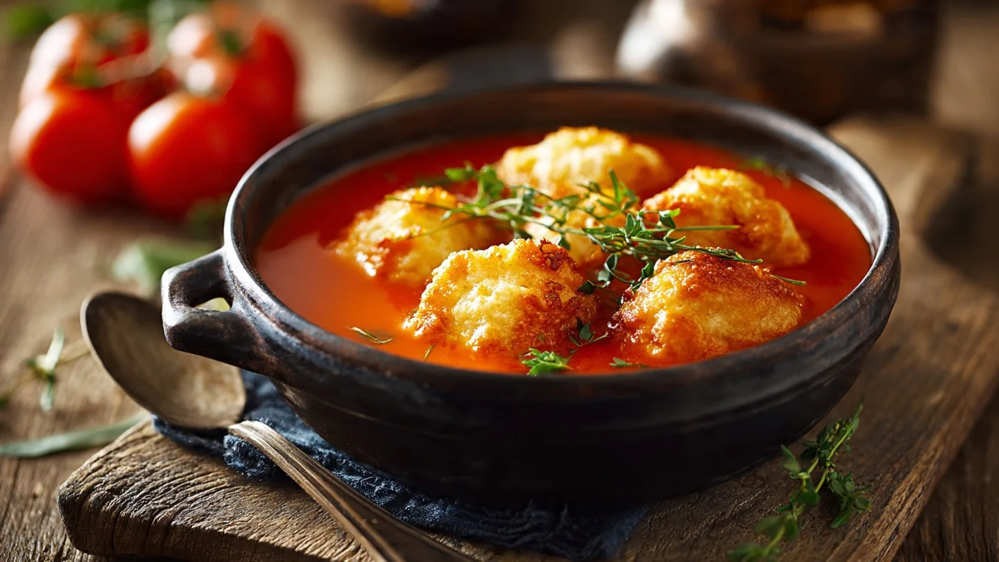 Wholesome Tomato Soup with Cheddar Bay Dumplings