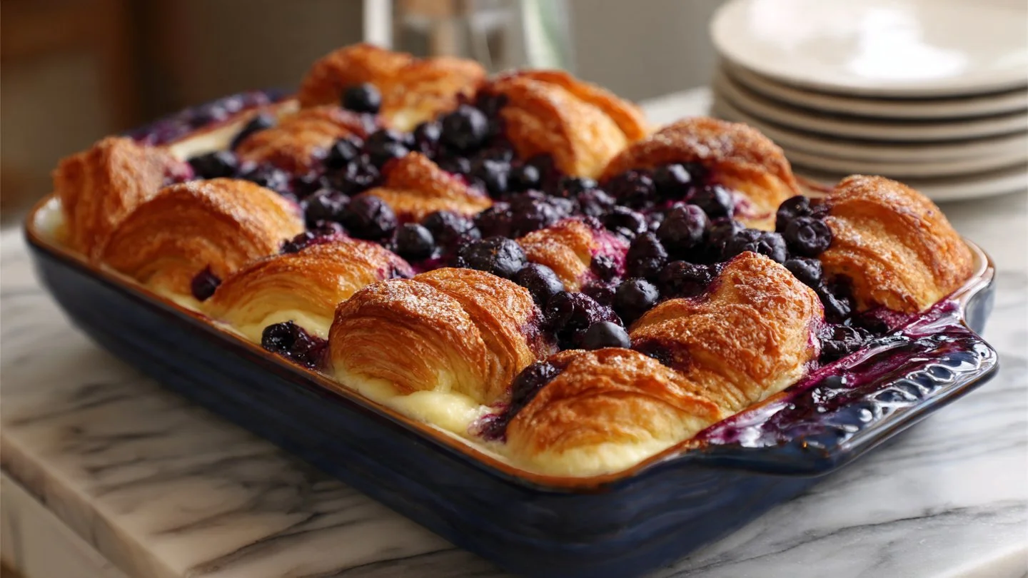 Blueberry Cream Cheese Croissant Casserole