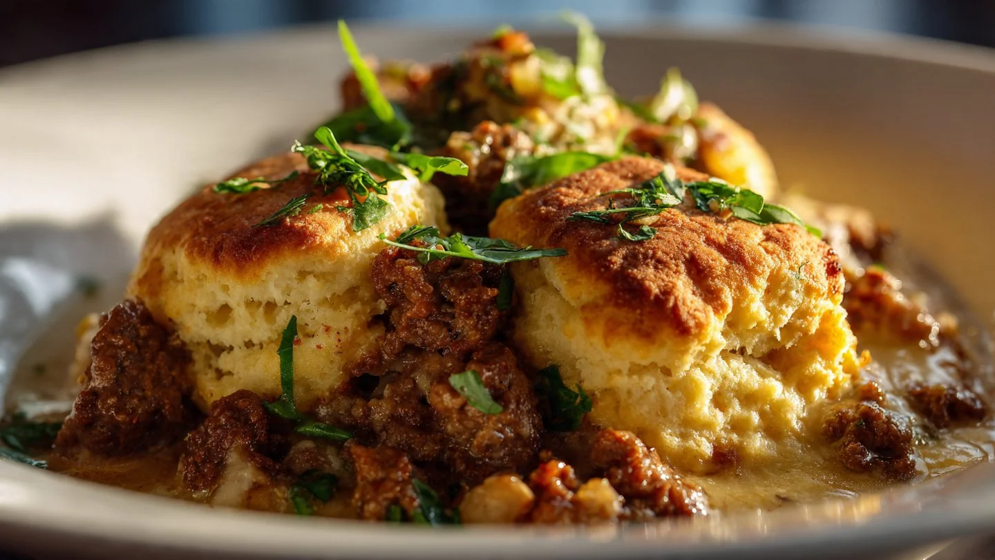 Cattle Drive Casserole with Cheesy Biscuits