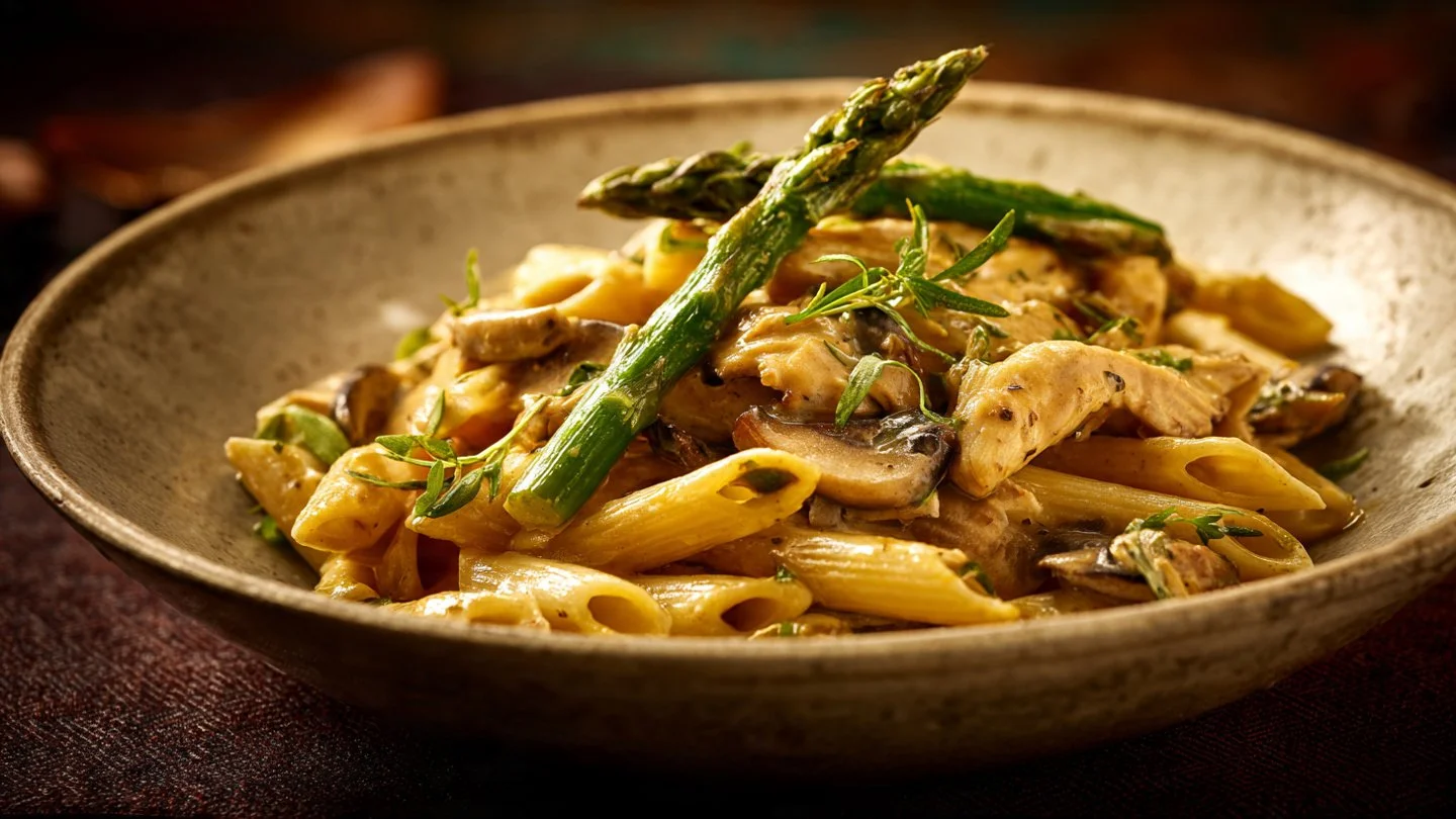 Creamy Mushroom & Asparagus Chicken Penne