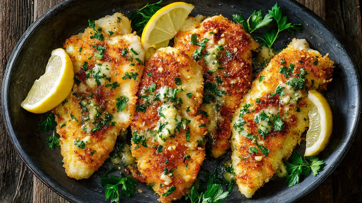 Lemon Pecorino Crusted Chicken with Creamy Lemon Sauce