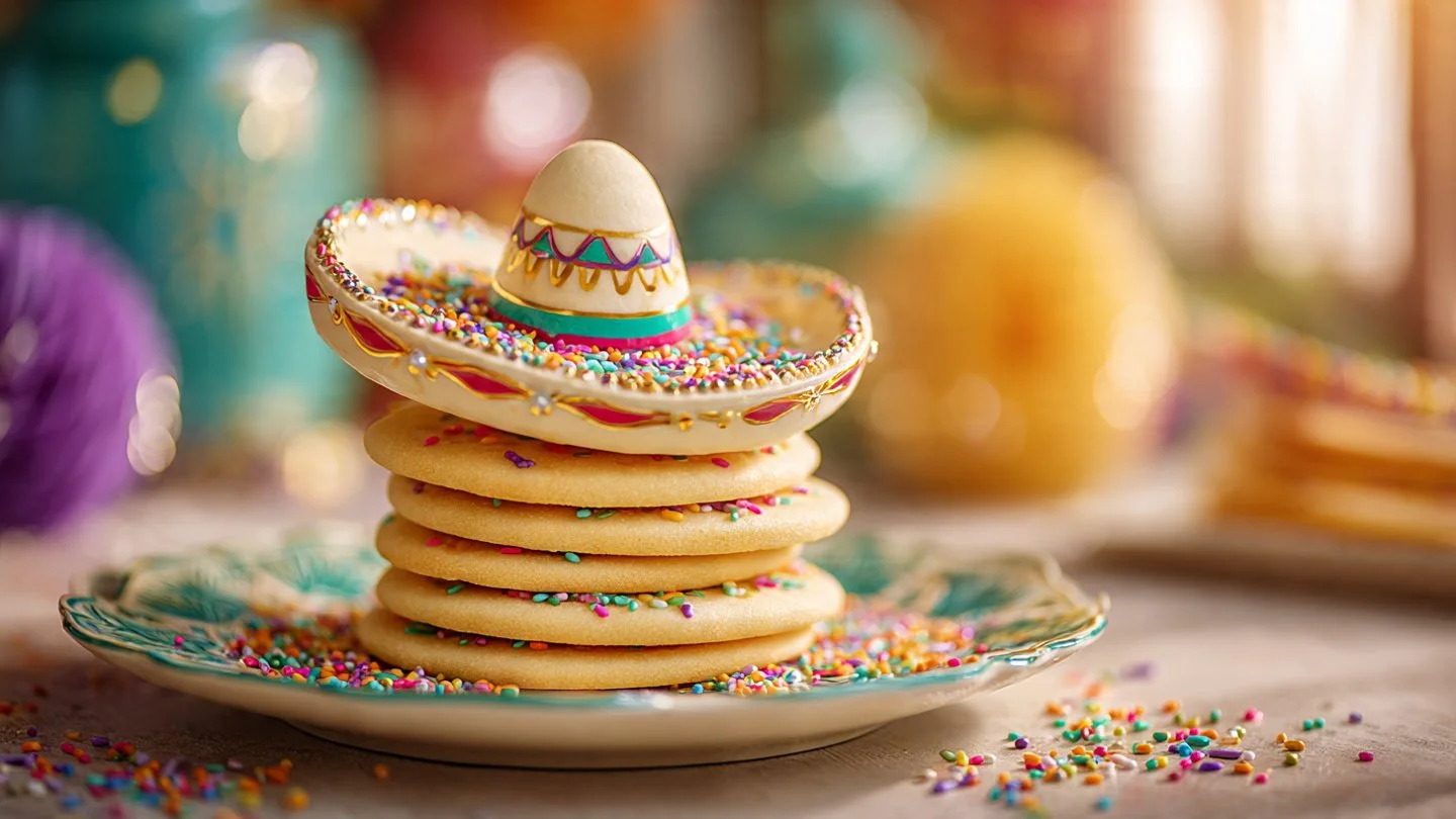 Colorful Sombrero Sugar Cookies decorated for a festive celebration