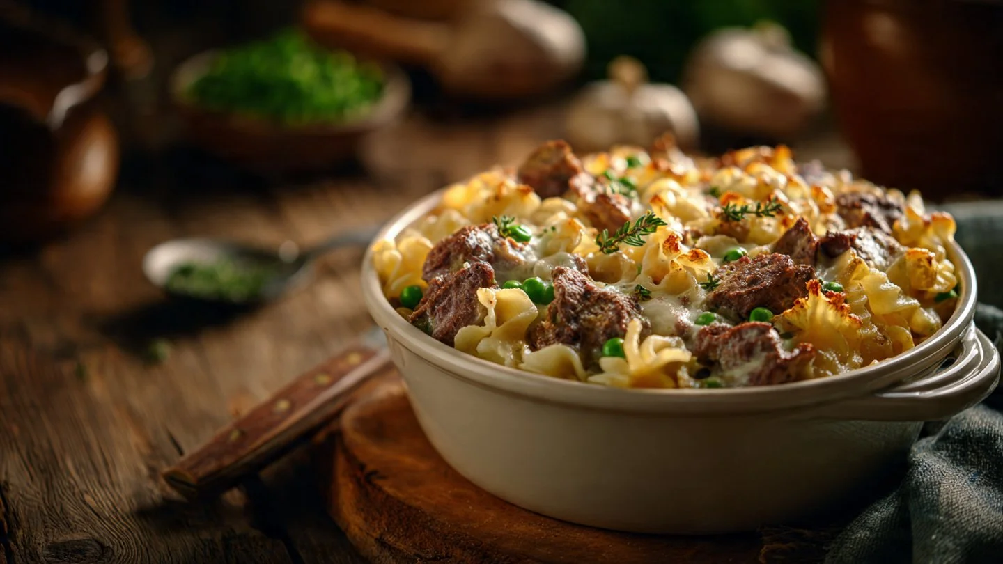 Creamy Sour Cream Beef Noodle Casserole : Weeknight Comfort Bake beef noodle casserole Sour Cream Beef Noodle Casserole