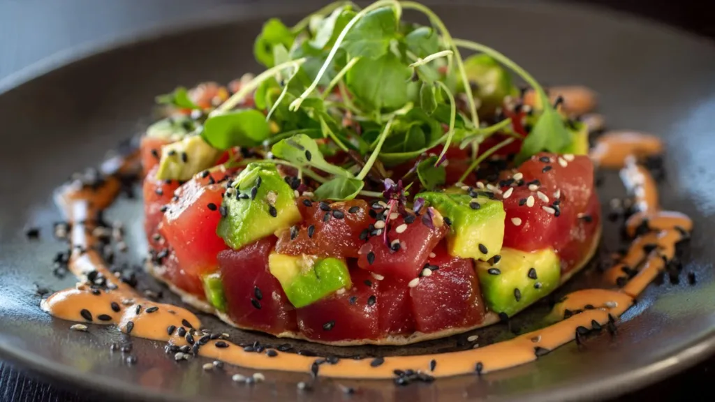 Crispy Spicy Tuna Tartare Tostada with Smoky Chipotle Mayo