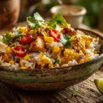 Street Corn Chicken Rice Bowl with grilled chicken and fresh corn
