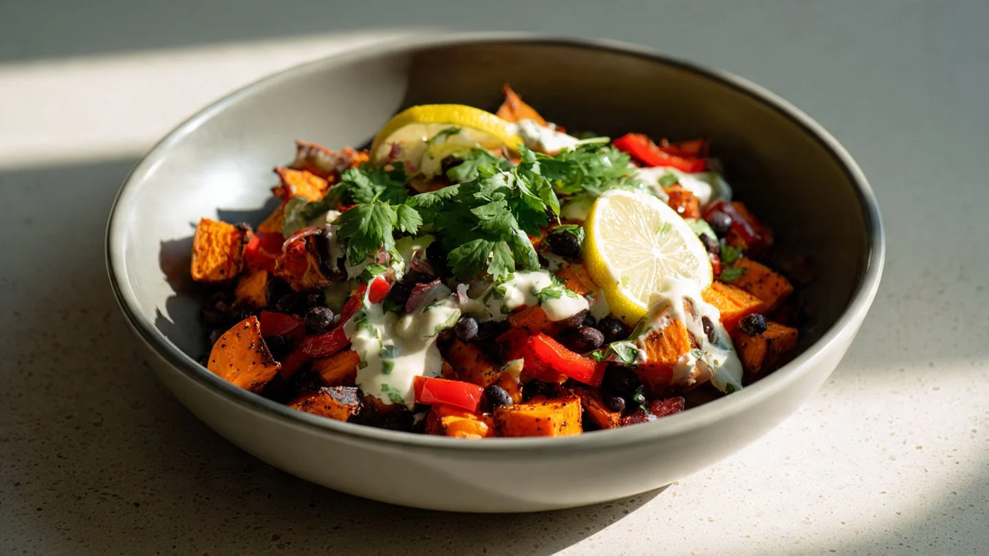 Colorful Sweet Potato Black Bean Burrito Bowl : Easy Plant-Based Bowl burrito bowl Sweet Potato Black Bean Burrito Bowl
