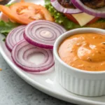 Homemade burger sauce in a bowl ready for burger toppings