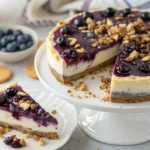 Delicious blueberry lush dessert with layers of cream and fresh blueberries.