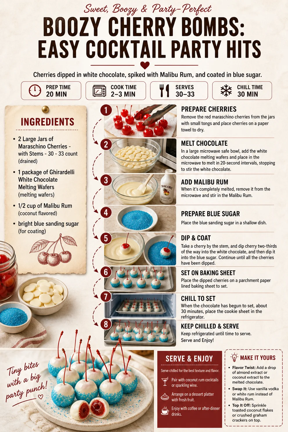 Boozy Patriotic Cherries Recipe: Festive 4th Of July Shots That Wow Your Guests! Boozy Patriotic Cherries Boozy Cherry Bombs: Easy Cocktail Party Hits