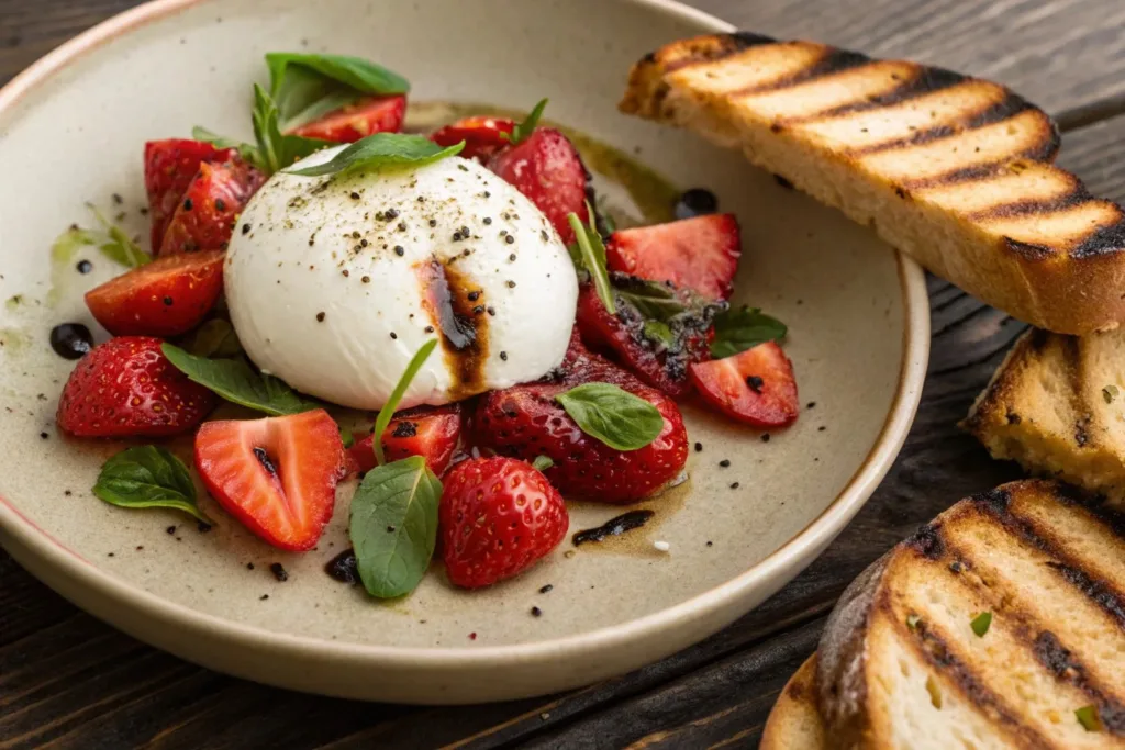 Burrata with Balsamic Strawberries & Basil