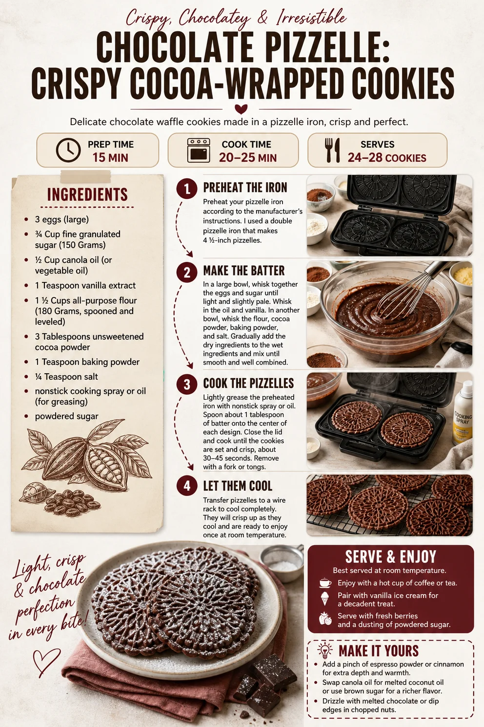 Chocolate Pizzelle: Crispy Cocoa-Wrapped Cookies Chocolate Pizzelle Chocolate Pizzelle: Crispy Cocoa-Wrapped Cookies
