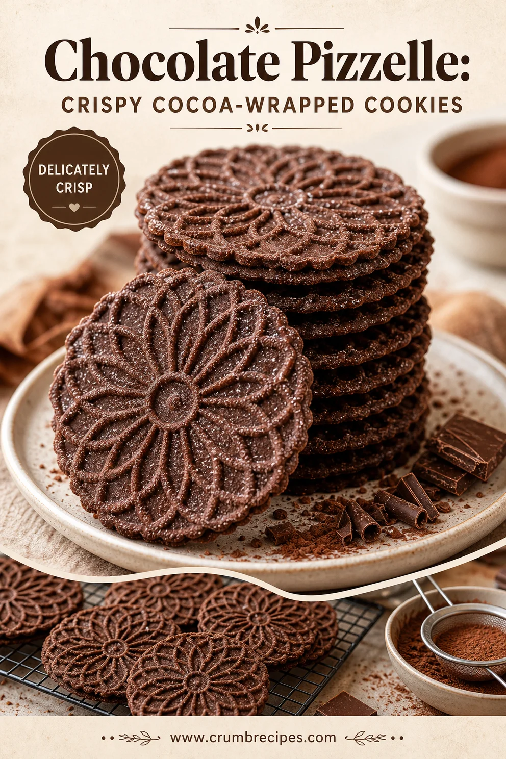 Chocolate Pizzelle: Crispy Cocoa-Wrapped Cookies Chocolate Pizzelle Chocolate Pizzelle: Crispy Cocoa-Wrapped Cookies
