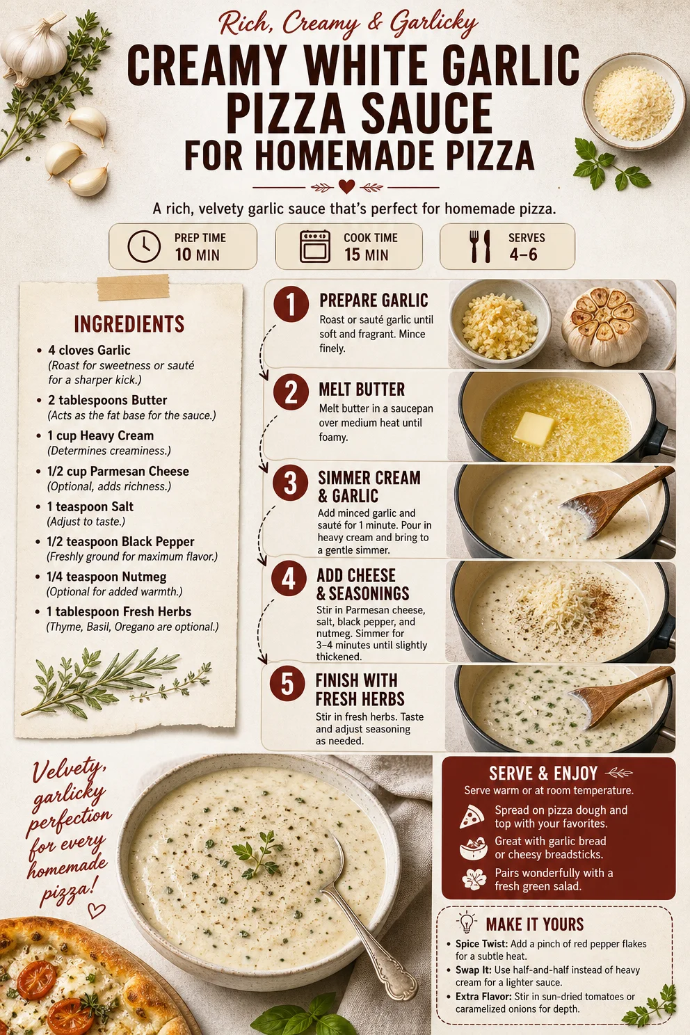 Creamy White Garlic Pizza Sauce for Homemade Pizza Garlic Pizza Sauce Creamy White Garlic Pizza Sauce for Homemade Pizza