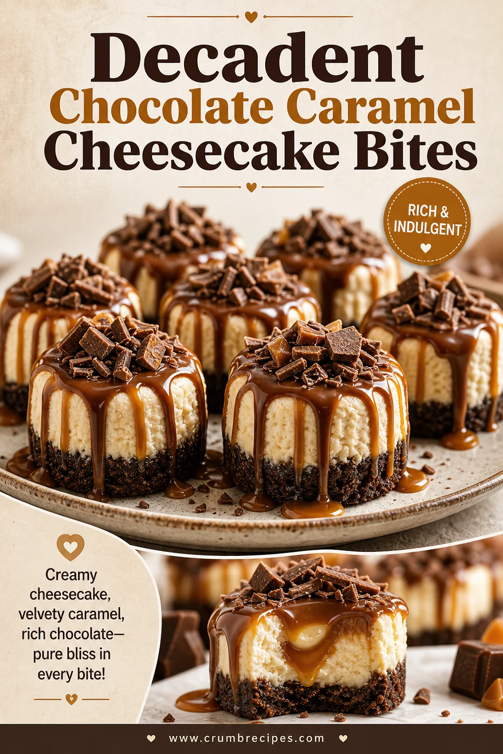 Decadent Chocolate Caramel Cheesecake Bites chocolate caramel cheesecake bites Decadent Chocolate Caramel Cheesecake Bites