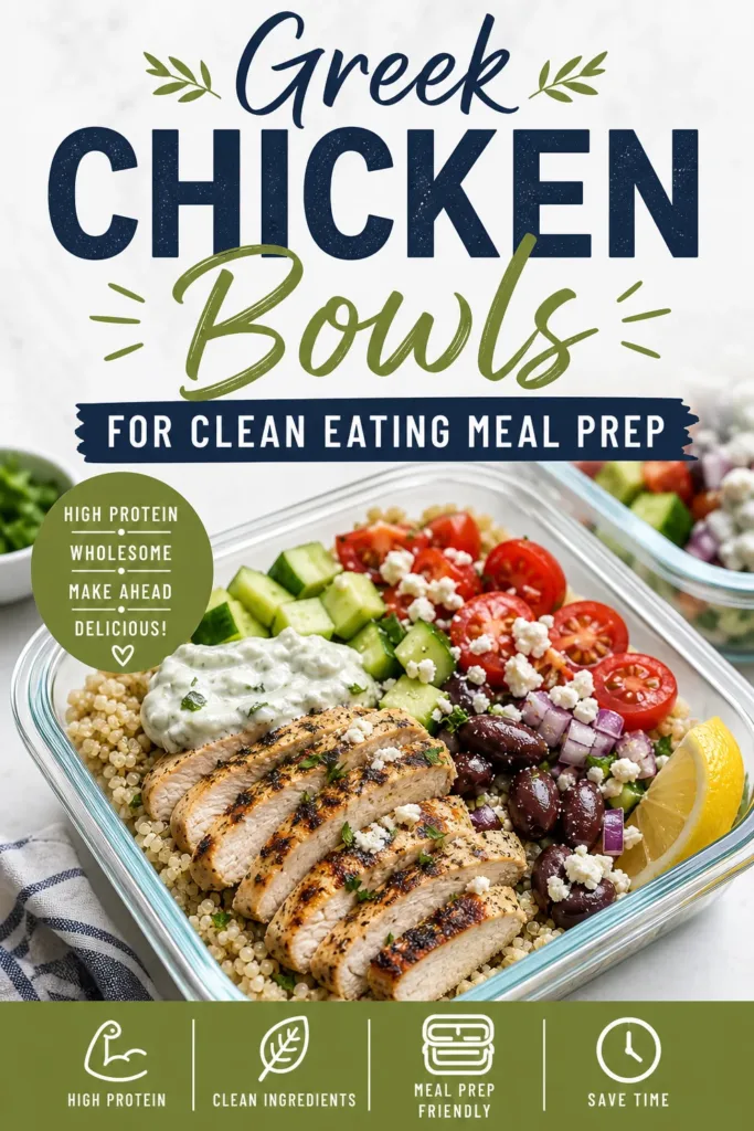 Greek Chicken Bowls for clean eating meal prep with fresh ingredients