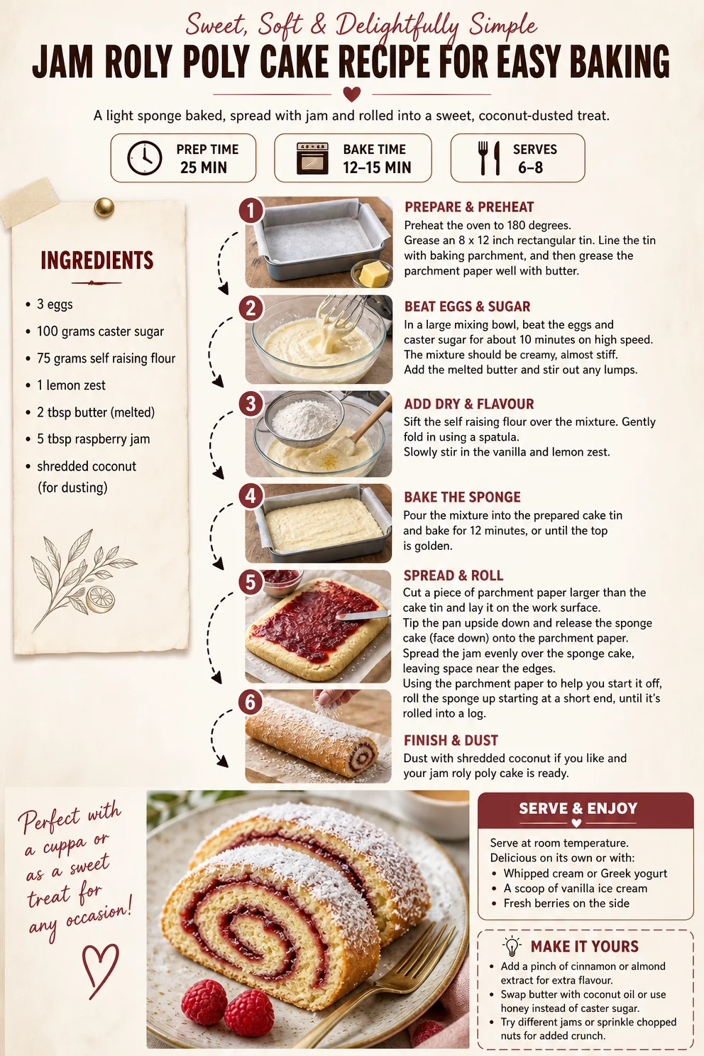 Jam roly poly cake recipe for easy baking