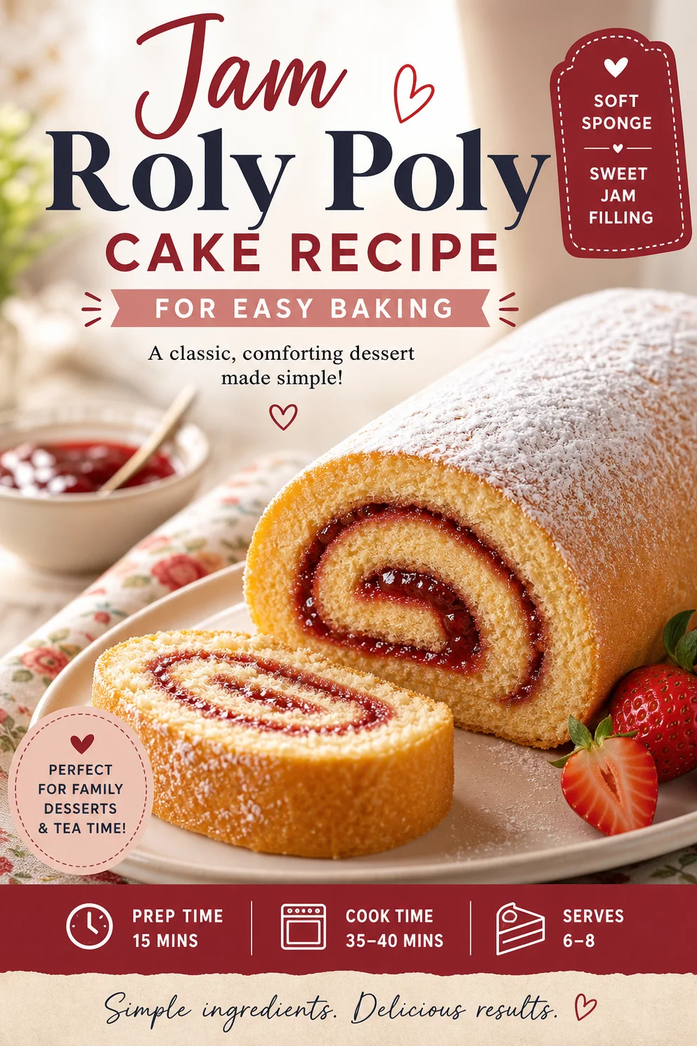 Jam roly poly cake recipe for easy baking