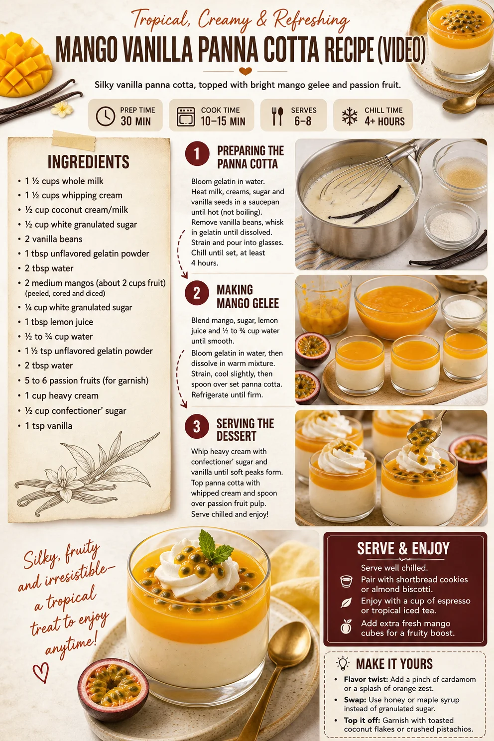 Mango Vanilla Panna Cotta Recipe (video)