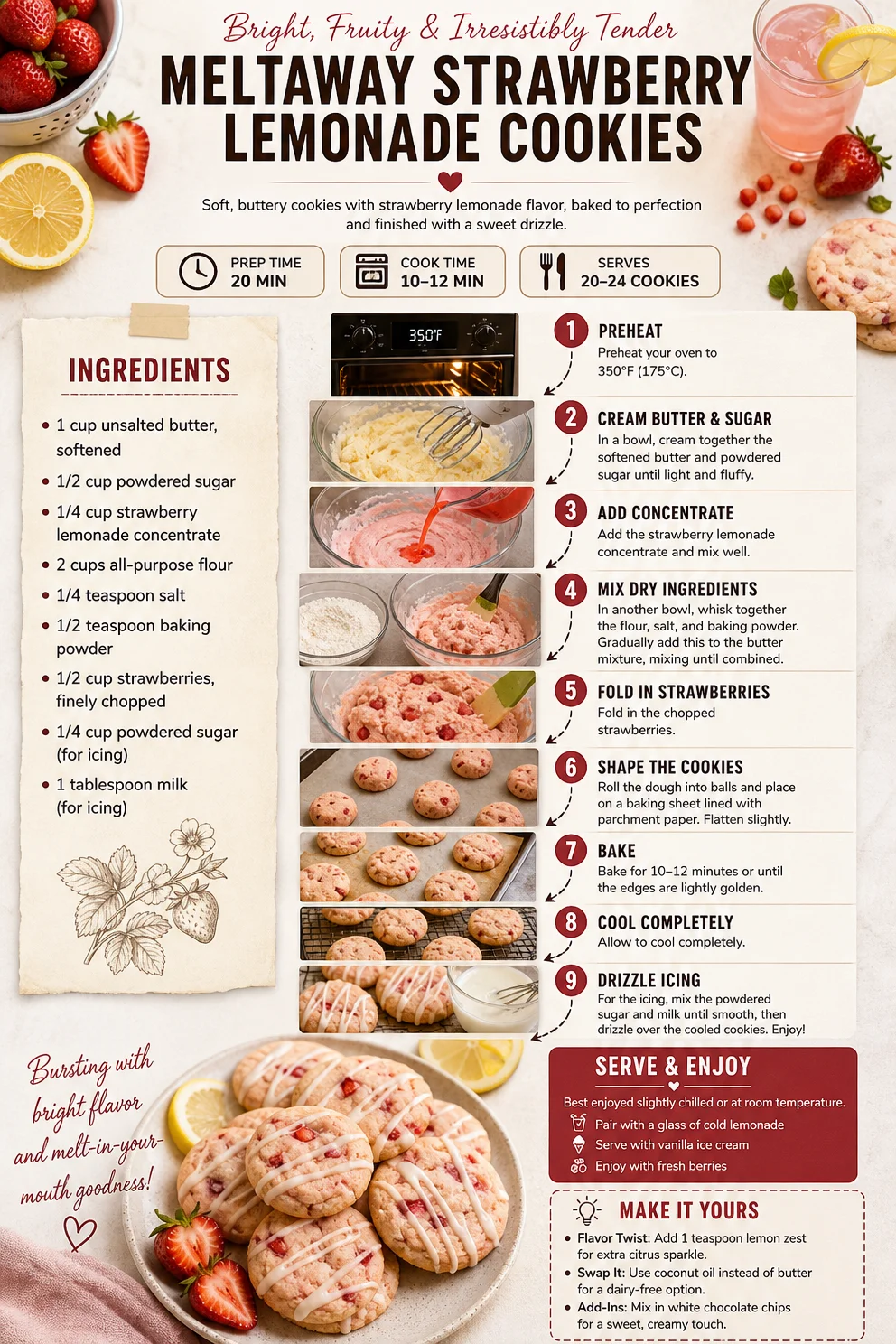Meltaway Strawberry Lemonade Cookies strawberry lemonade cookies Meltaway Strawberry Lemonade Cookies