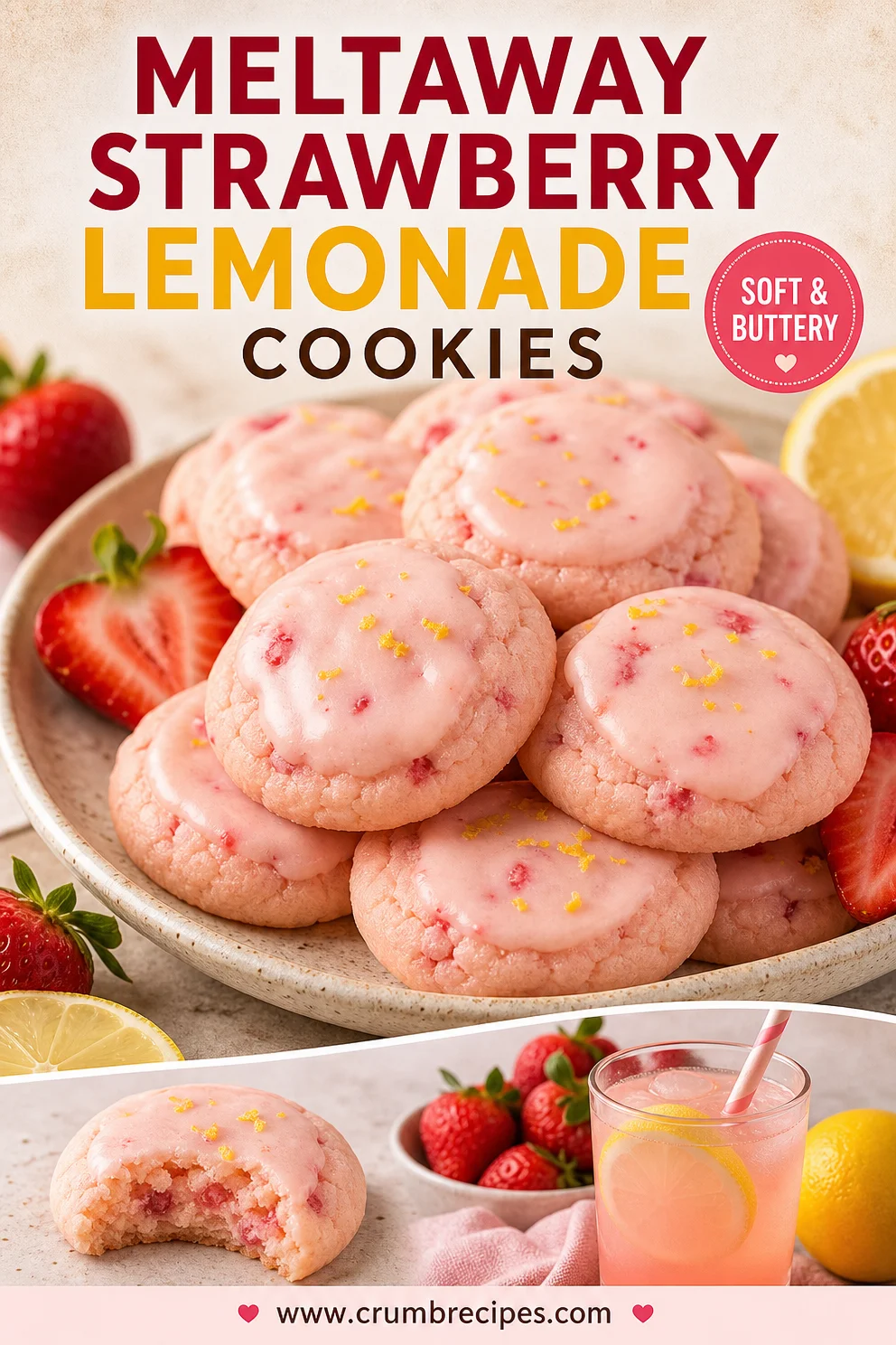 Meltaway Strawberry Lemonade Cookies strawberry lemonade cookies Meltaway Strawberry Lemonade Cookies