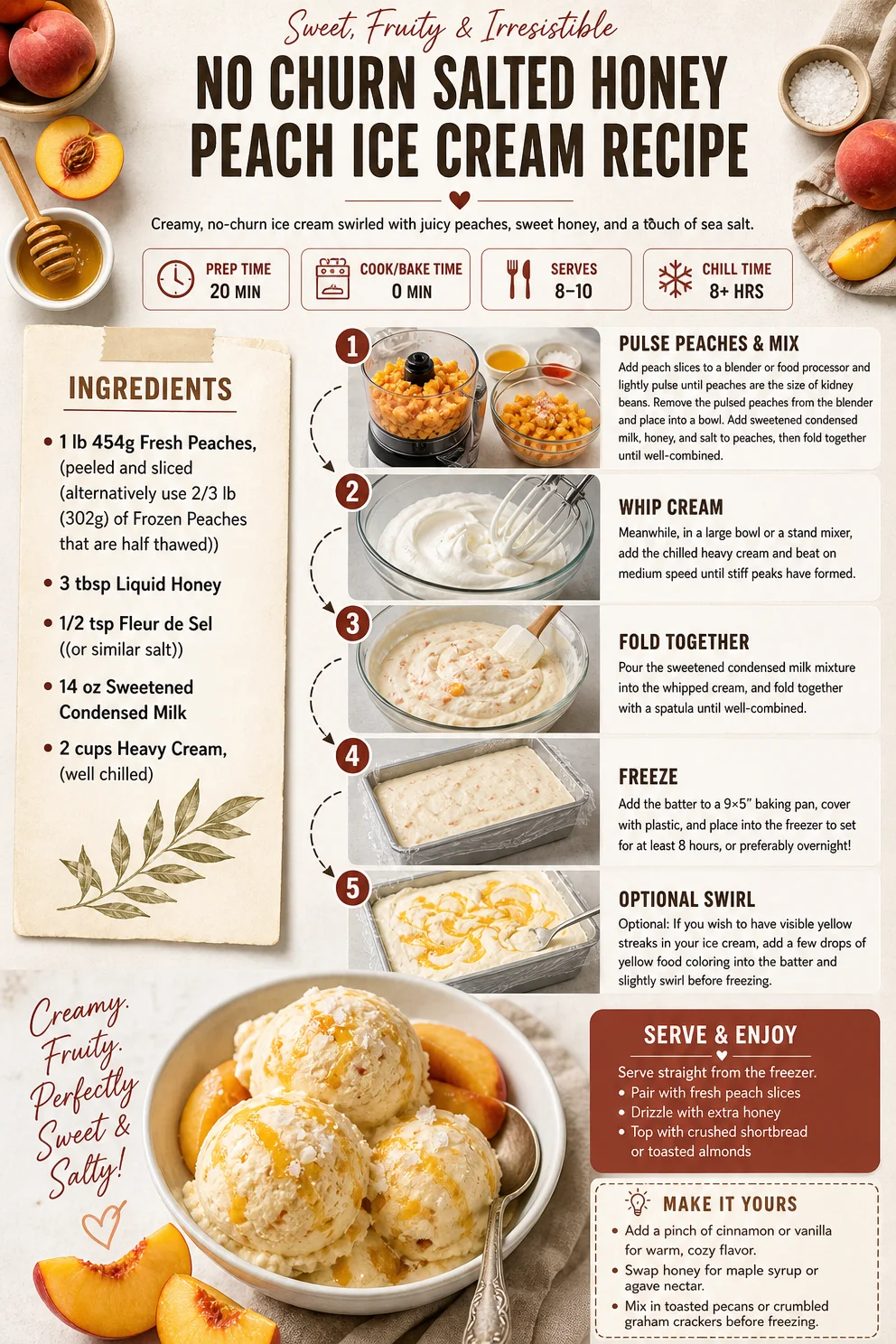 No Churn Salted Honey Peach Ice Cream Recipe salted honey peach ice cream No Churn Salted Honey Peach Ice Cream Recipe