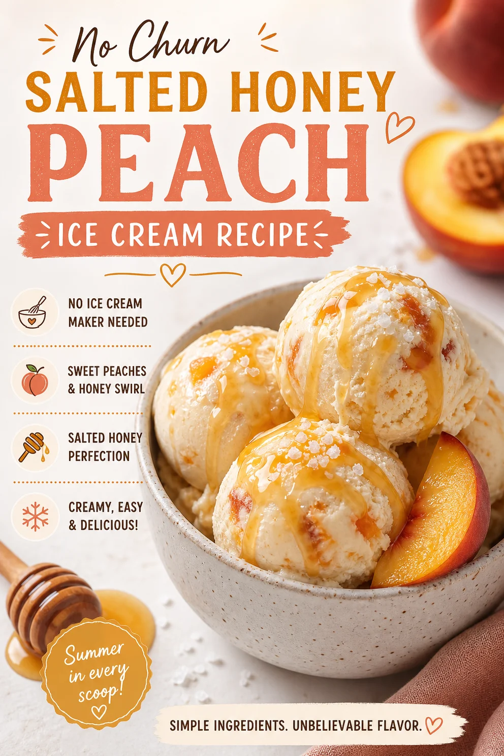 No Churn Salted Honey Peach Ice Cream Recipe salted honey peach ice cream No Churn Salted Honey Peach Ice Cream Recipe