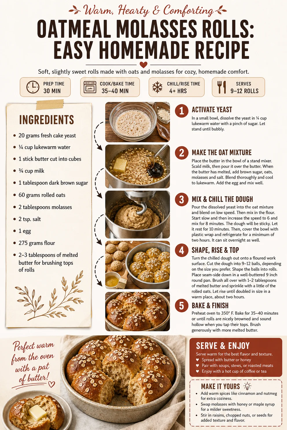 Oatmeal Molasses Rolls: Easy Homemade Recipe