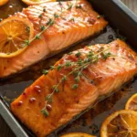 Orange glazed salmon fillet prepared for a quick and tasty meal