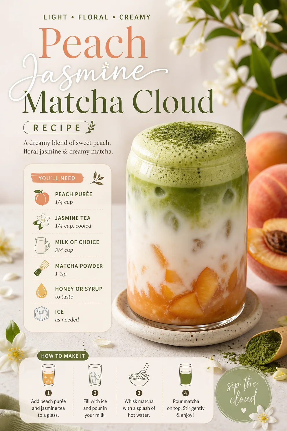 Peach Jasmine Matcha Cloud Recipe Peach Jasmine Matcha Peach Jasmine Matcha Cloud Recipe