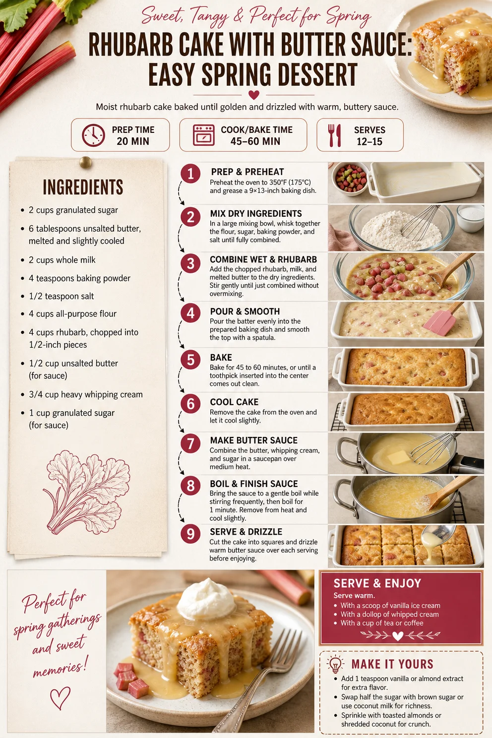 Rhubarb Cake with Butter Sauce: Easy Spring Dessert
