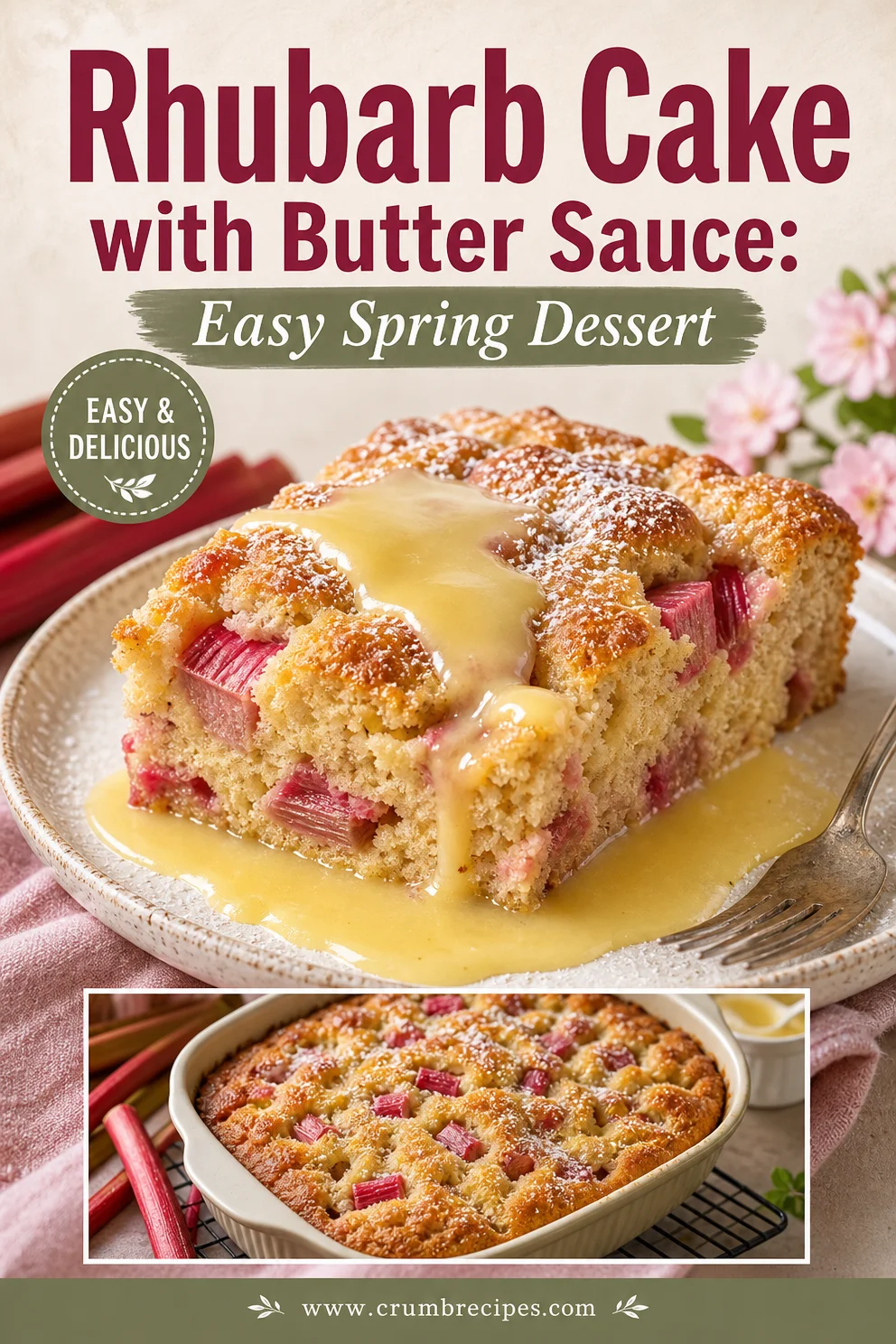 Rhubarb Cake with Butter Sauce: Easy Spring Dessert