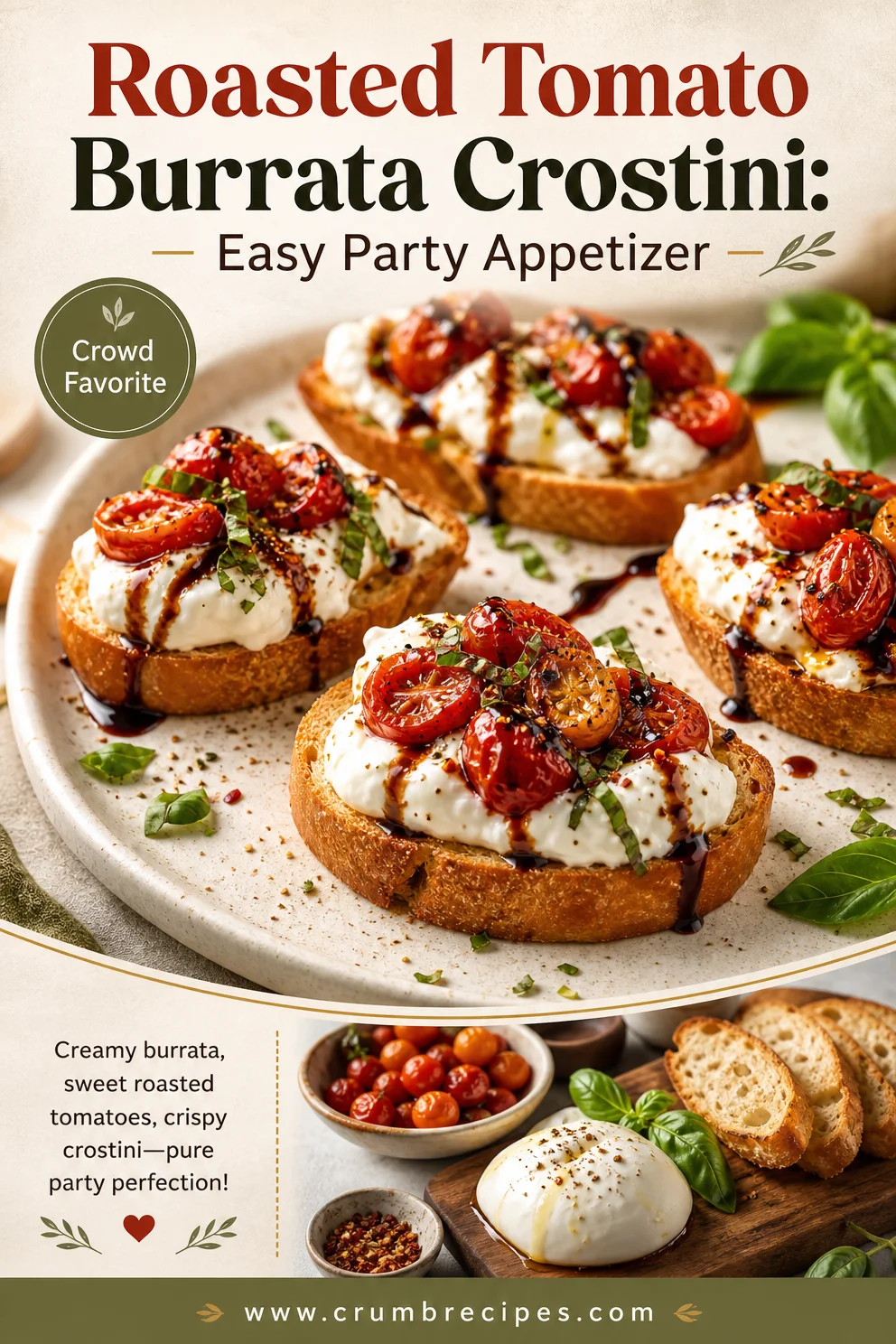 Roasted Tomato Burrata Crostini: Easy Party Appetizer