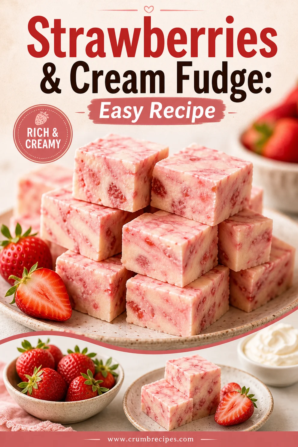 Strawberries & Cream Fudge: Easy Recipe strawberries cream fudge Strawberries & Cream Fudge: Easy Recipe