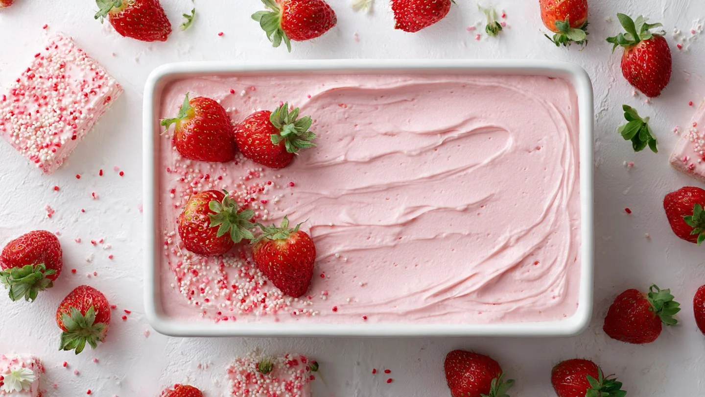 Vanilla Bean Sheet Cake with Strawberry Icing